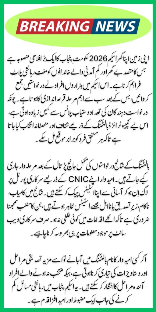 Apni Zameen Apna Ghar Scheme 2026 Balloting Results Online Check By Using CNIC