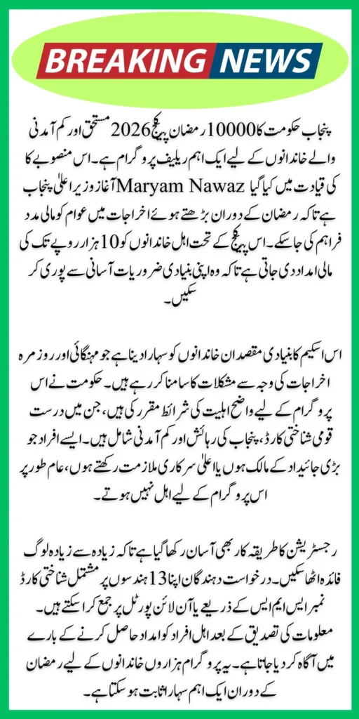Punjab Government 10000 Ramzan Package 2026: Registration Process and Requirements