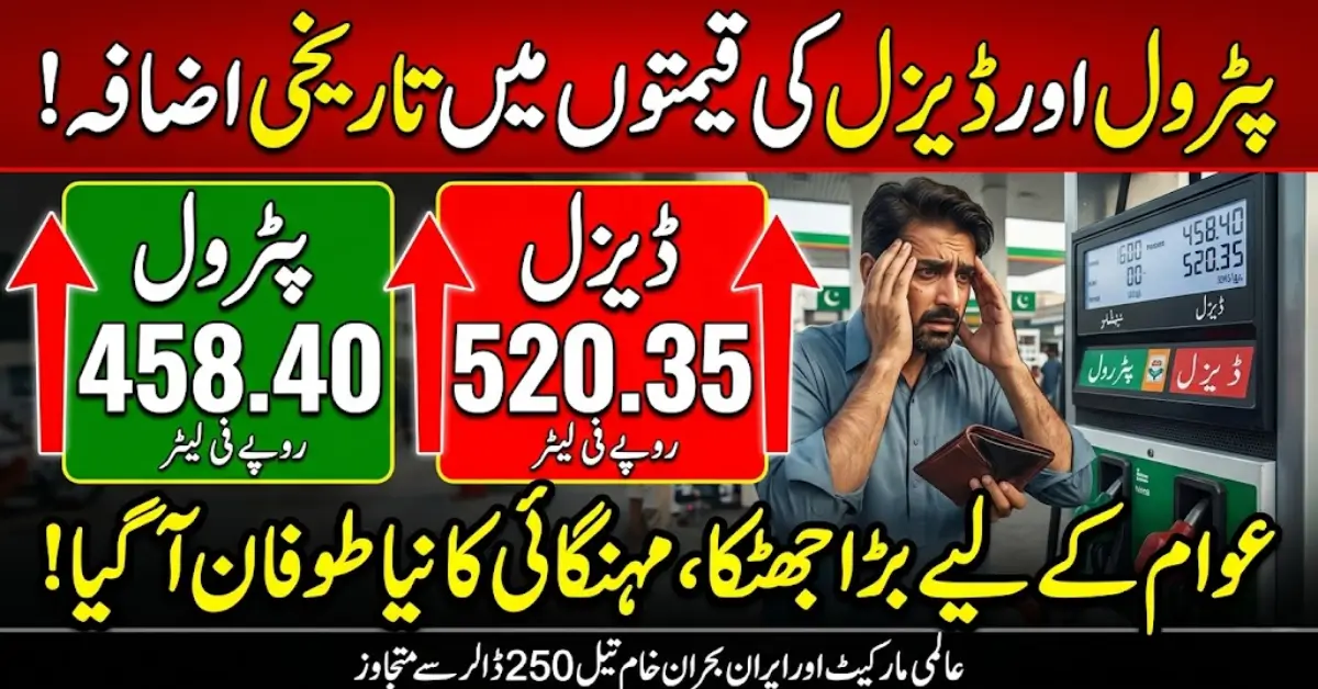 Petrol Price Shock in Pakistan: Massive Increase Pushes Petrol to Rs 458.40 and Diesel to Rs 520.35